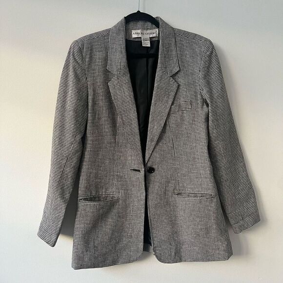 Adolfo Studio Womens  Notch Lapel Single Breasted  Checked Gray Blazer Size 10 - Picture 6 of 10